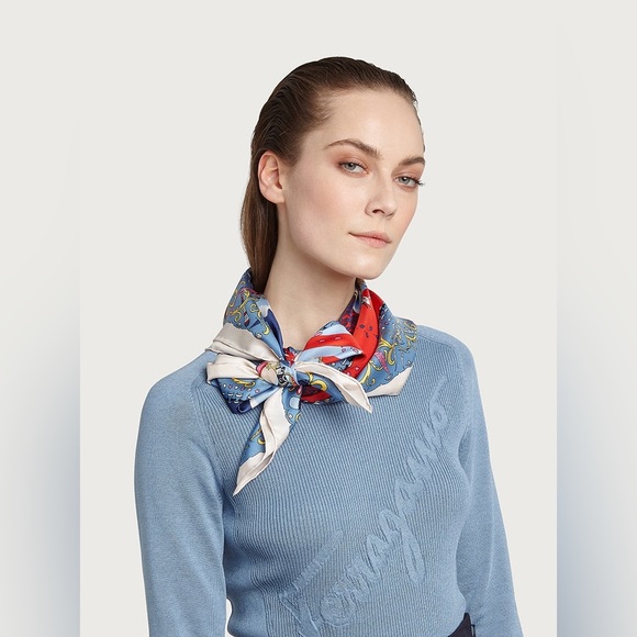 SALVATORE FERRAGAMO - Palazzo Print Silk Scarf (One Size) - Picture 2 of 2